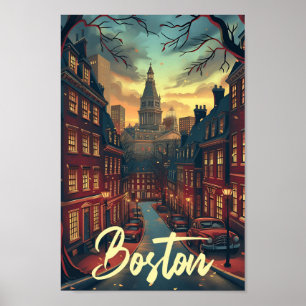 Poster Ilustração de Viagem de Arte Vintage em Boston