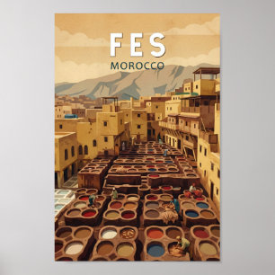 Poster Ilustração de Viagem de Arte Vintage Fes Marrocos