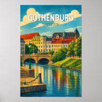Ilustração de viagem de arte vintage Gotemburgo Su