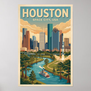 Poster Ilustração de Viagem de Arte Vintage Houston Texas