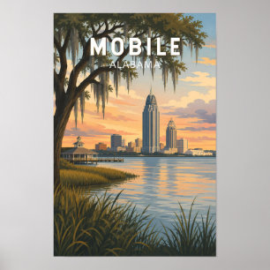 Poster Ilustração de Viagem de Arte Vintage Mobile Alabam