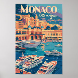 Poster Ilustração de Viagem de Arte Vintage Mônaco Côte d