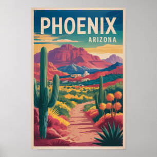 Poster Ilustração de Viagem de Arte Vintage Phoenix Arizo