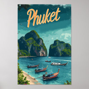 Poster Ilustração de Viagem de Arte Vintage Phuket Tailân