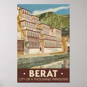 Poster Ilustração de viagem de Berat Albânia Arte Vintage