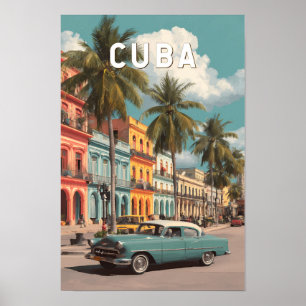 Poster Ilustração de Viagem de Cuba Arte Vintage