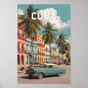 Poster Ilustração de Viagem de Cuba Arte Vintage