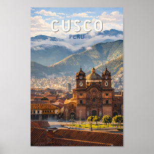 Poster Ilustração de Viagem de Cusco Peru Arte Vintage