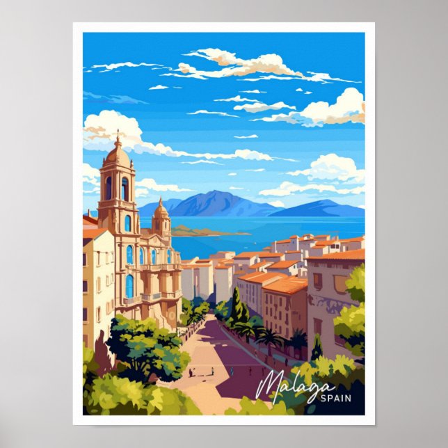 Poster Ilustração de Viagem de Espanha de Málaga (Frente)