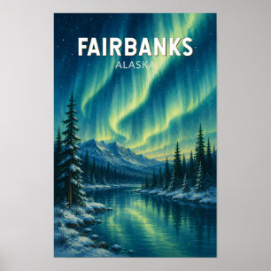 Poster Ilustração de Viagem de Fairbanks Alasca Vintage