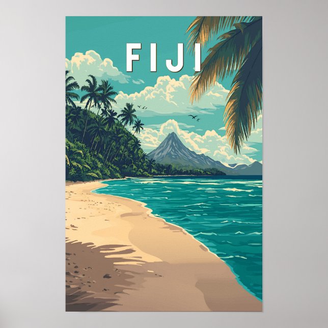 Poster Ilustração de viagem de Fiji Arte Vintage (Frente)
