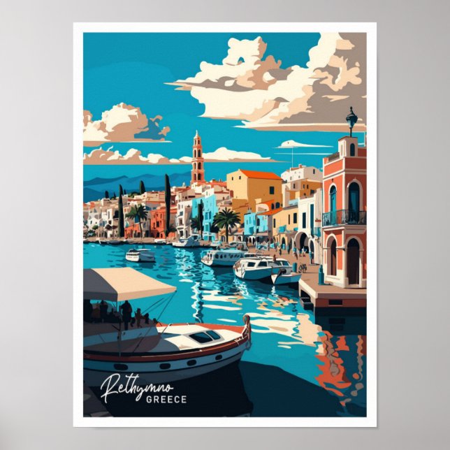 Poster Ilustração de Viagem de Grécia de de de Rethymno (Frente)