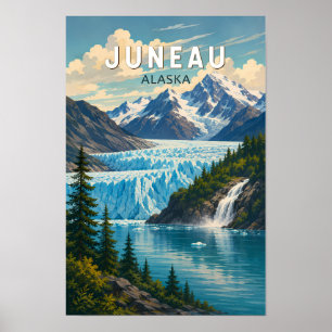 Poster Ilustração de Viagem de Juneau Alasca Vintage