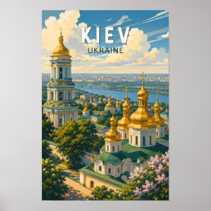 Poster Ilustração de Viagem de Kyiv Ucrânia Vintage