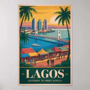 Poster Ilustração de viagem de Lagos Nigéria Vintage