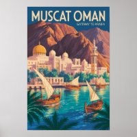 Ilustração de viagem de Muscat Oman Vintage Arte