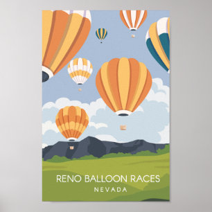 Poster Ilustração de Viagem de Nevada Race Balon Reno