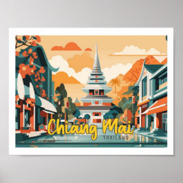 Poster Ilustração de Viagem de Pop de arte Chiang Mai Tha