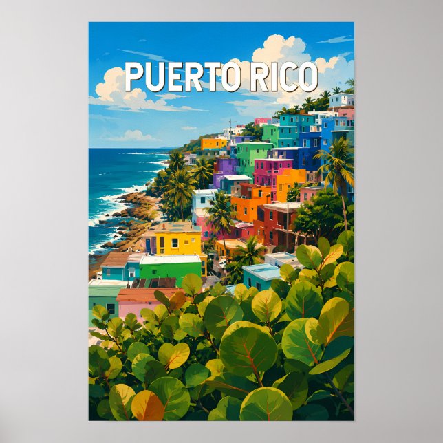 Poster Ilustração de Viagem de Porto Rico Arte Vintage (Frente)