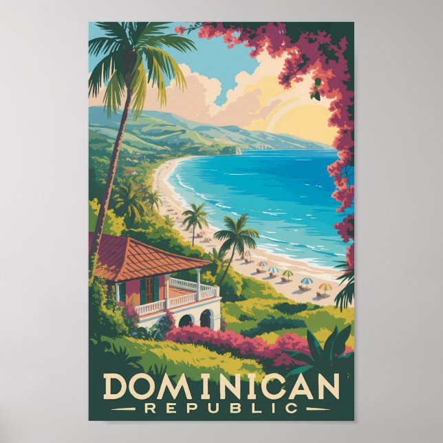 Poster Ilustração de Viagem de Praia da República Dominic (Frente)