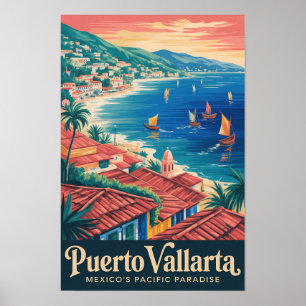 Poster Ilustração de viagem de praia em Puerto Vallarta M