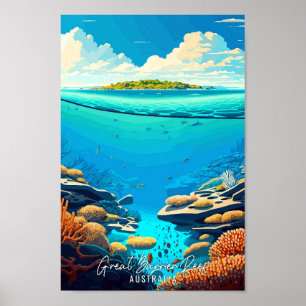 Poster Ilustração de viagem de Recife de Barreira de exce