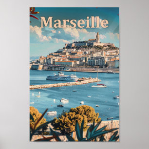 Poster Ilustração de Viagem de Retrô de Marselha França V
