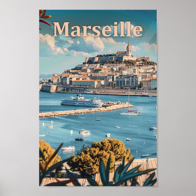 Poster Ilustração de Viagem de Retrô de Marselha França V (Frente)