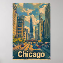 Poster Ilustração de Viagem de Retrospectiva de Chicago I