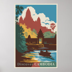 Poster Ilustração de Viagem de Templo do Camboja Arte Vin