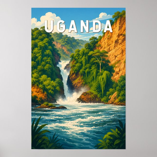 Poster Ilustração de viagem de Uganda Arte Vintage (Frente)
