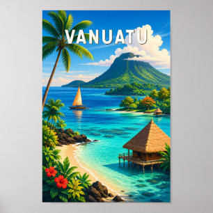 Poster Ilustração de Viagem de Vanuatu Arte Vintage