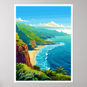 Poster Ilustração de Viagem de Vintage na Costa Pali do H
