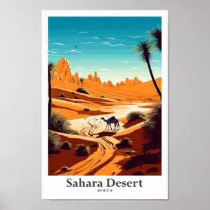 Poster Ilustração de Viagem de Vintage no Deserto do Sara