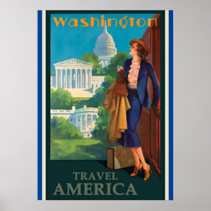 Poster Ilustração de Viagem de Vintage Washington DC