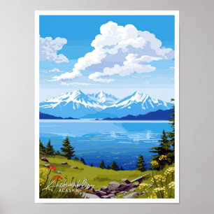 Poster Ilustração de Viagem do Alasca da Baía de Kachemak