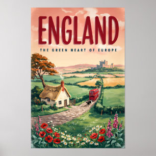 Poster Ilustração de viagem do campo da Inglaterra Arte r