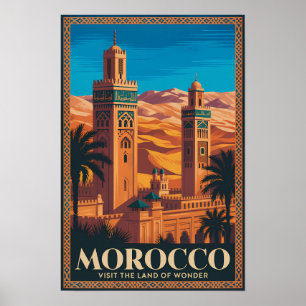 Poster Ilustração de viagem do deserto de Marrocos Arte V