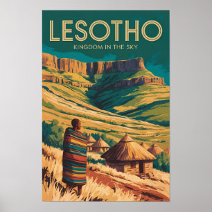 Poster Ilustração de Viagem do Drakensberg Lesotiano Arte