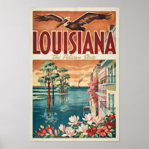 Poster Ilustração de viagem do estado do pelicano da Loui