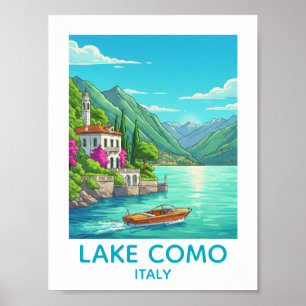 Poster Ilustração de Viagem do Lago Como Itália Vintage