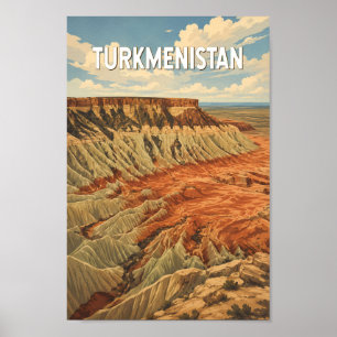 Poster Ilustração de Viagem do Turcomenistão Arte Vintage