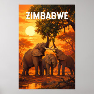 Poster Ilustração de viagem do Zimbábue Arte Vintage