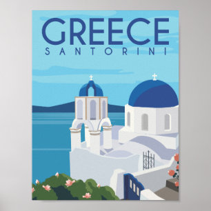 Poster Ilustração de Viagem Famosa da Grécia Santorini