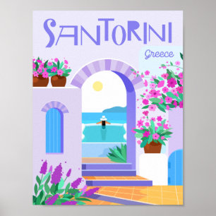 Poster Ilustração de Viagem Famosa da Grécia Santorini