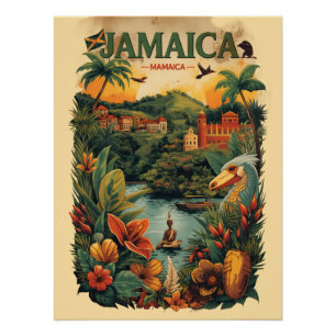 Póster Ilustração de Viagem Jamaica Estilo Vintage