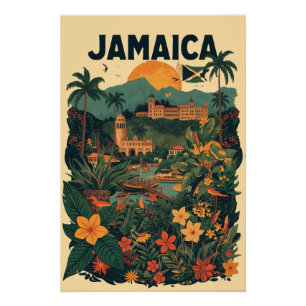 Póster Ilustração de viagem para Jamaica em estilo retrô
