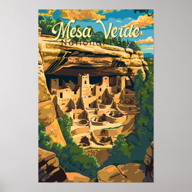 Poster Ilustração de Viagem Parque Nacional Mesa Verde Ar (Frente)