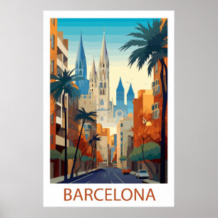 Poster Ilustração de Viagem Retro Barcelona Vintage
