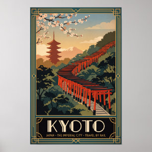 Poster Ilustração de Viagem Retro de Kyoto Japão Vintage